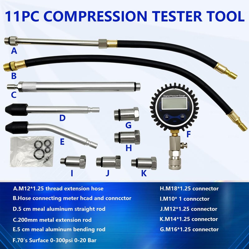 ZKTOOL LCD Digital Compression Tester Automotive,Digital Compression Gauge 250 PSI,Automotive Engine Compression Tester Adapter Kit,Engine Cylinder Compression Tester Kit - Image 3